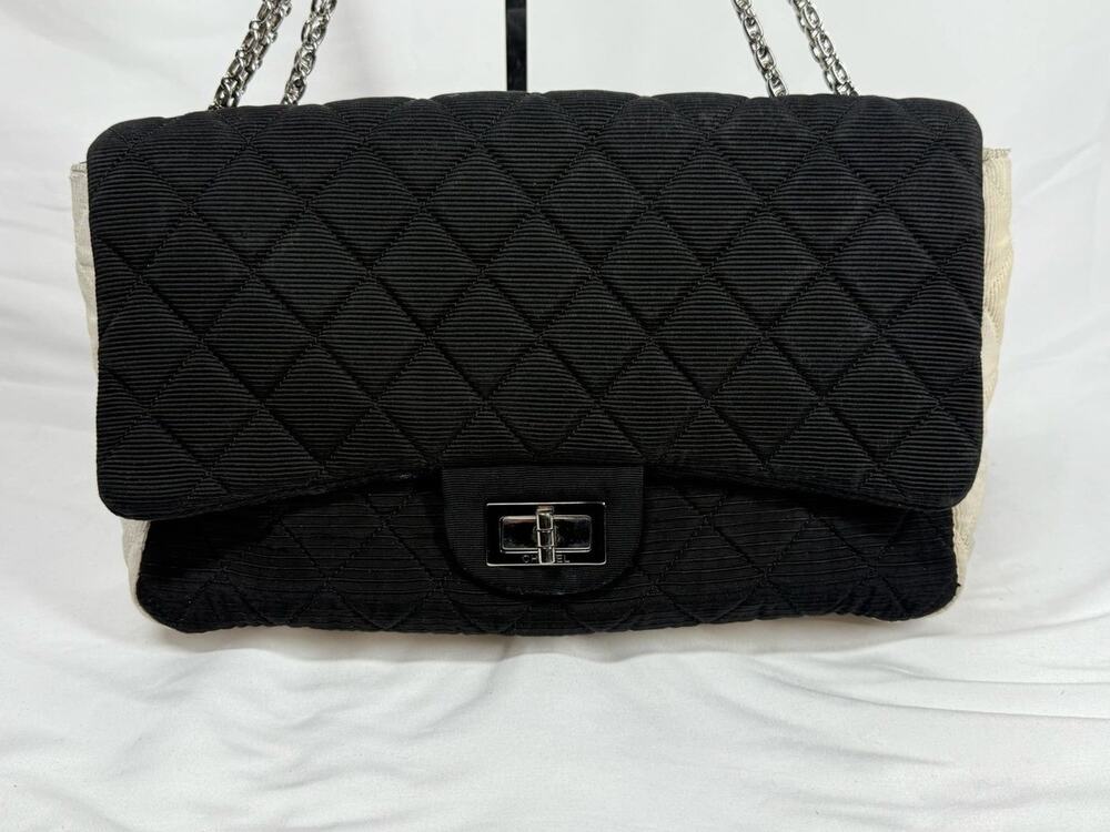 Chanel 2.55 Re-issue Grosgrain Nylon fabric Black White SPB JDW (341023)
